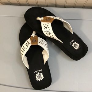 Yellow Box white flip-flops. Size 8.5
